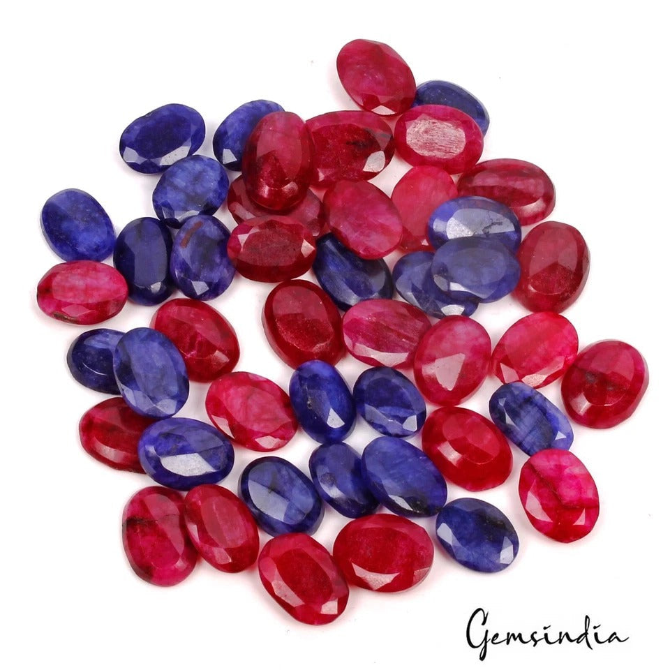 400 Ct Natural Red Blue Beryl Oval Faceted Loose Jewelry Making Gemstones 46 Pcs