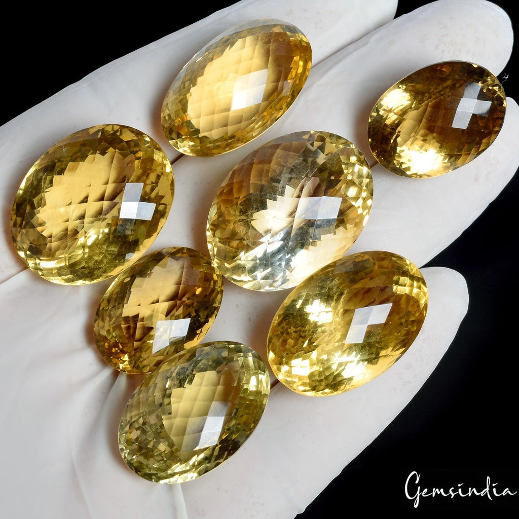 Citrine Lot, Loose Gemstone, Oval Checker Cut, Untreated — 7 Pieces, 22mm to 27mm, 288.70 Ct, Brazil