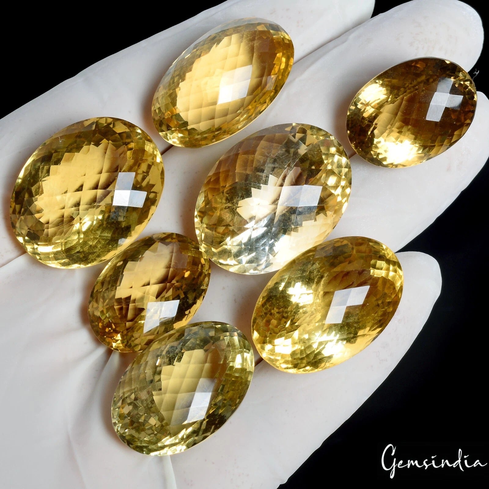 Citrine Lot, Loose Gemstone, Oval Checker Cut, Untreated — 7 Pieces, 22mm to 27mm, 288.70 Ct, Brazil