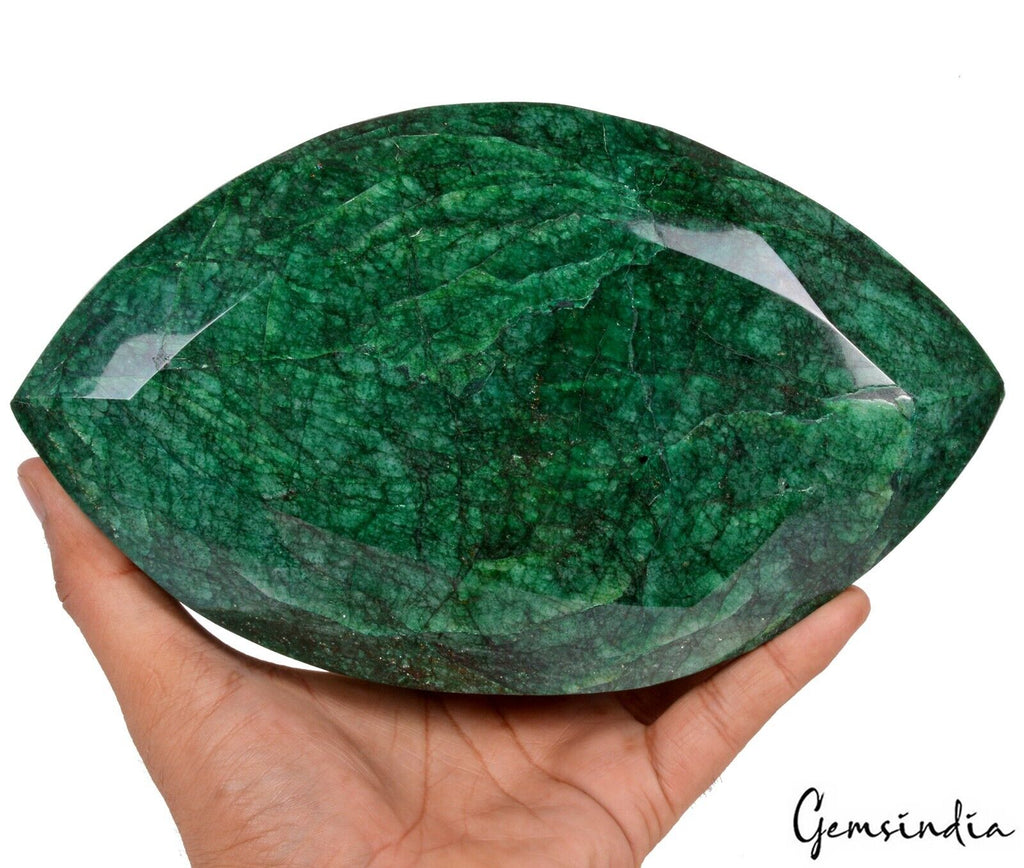 4.22 Kilo Green Emerald Marquise Cut Huge Earth mined Brazil Gemstone with Stand