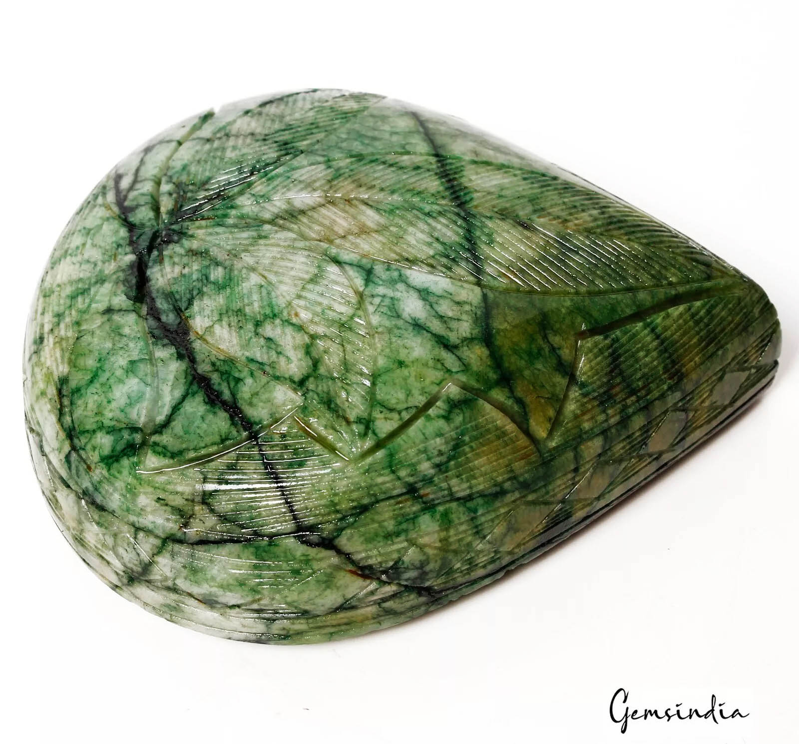 2170 Ct Natural Green Emerald Pear Shape Floral Hand Carved Museum Size Gemstone