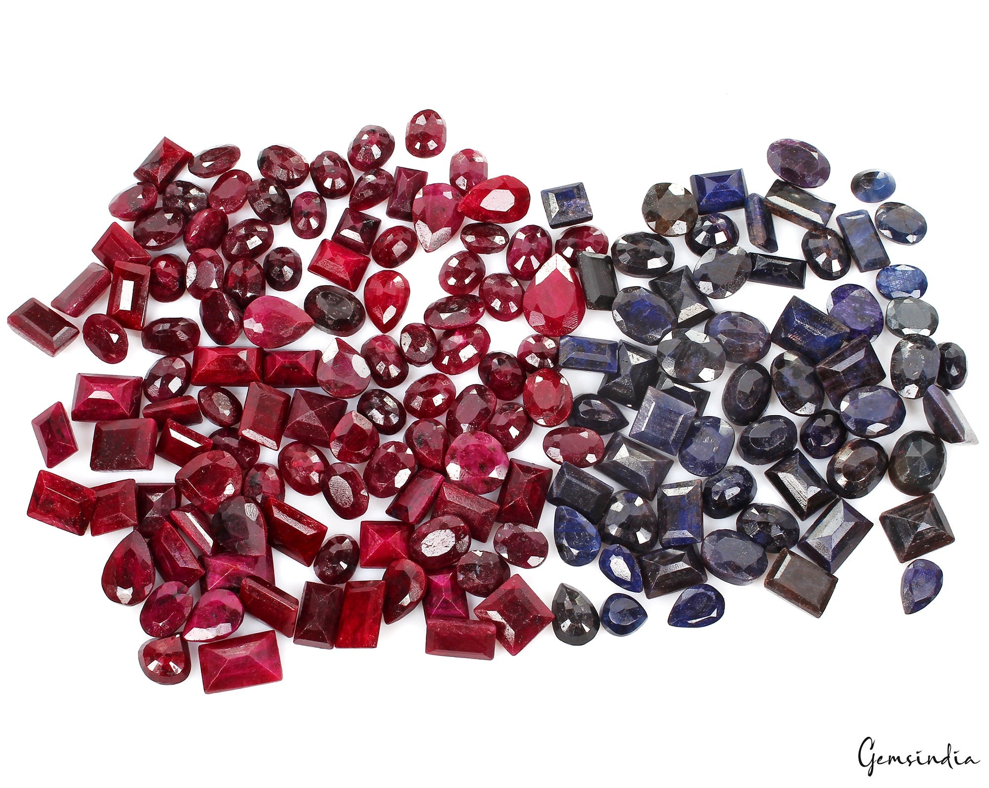 Certified 1500 Cts/159 Pcs Natural Red Ruby Blue Sapphire Mix Cut Loose Gems Lot