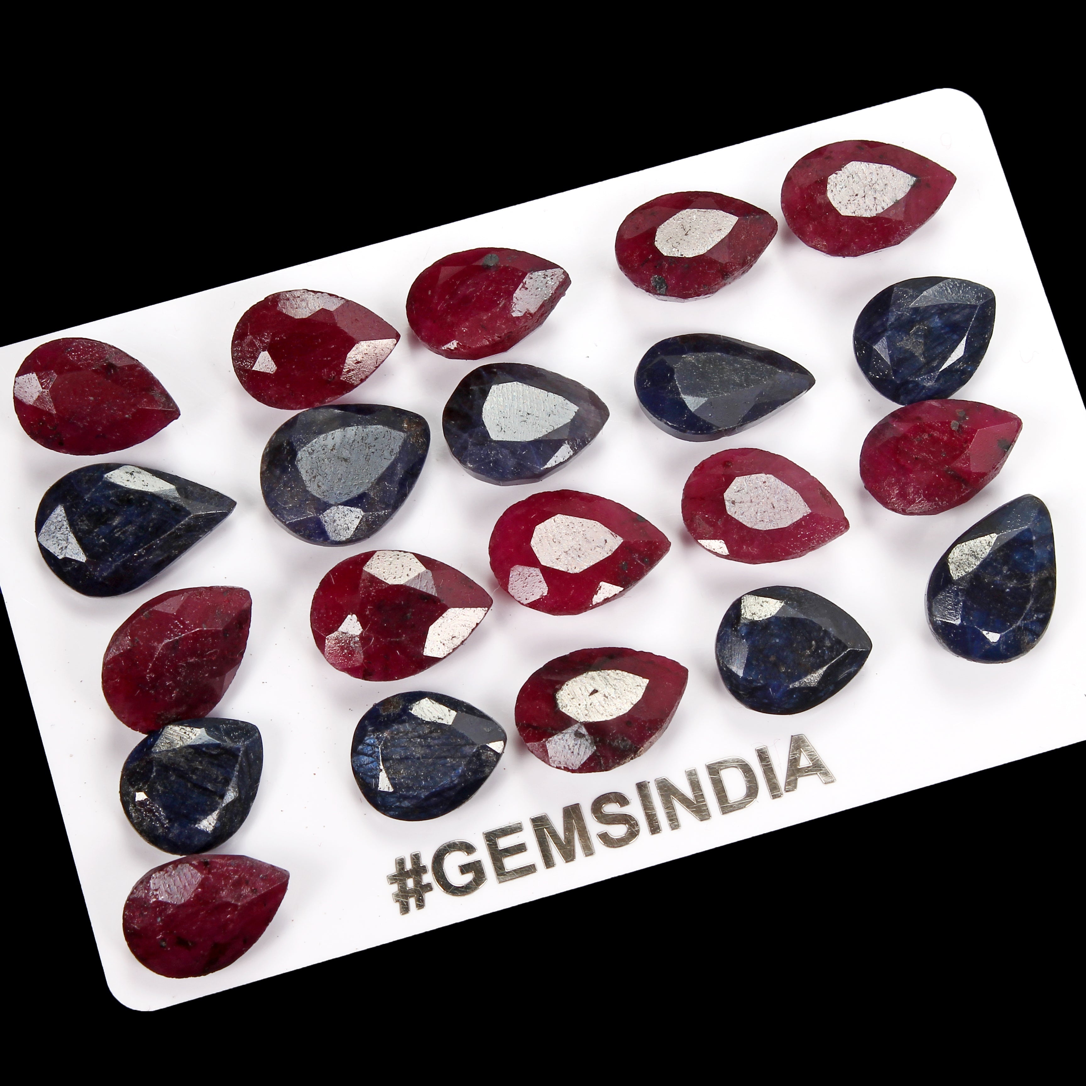 141.40 Cts/21 Pcs Natural Red Ruby Blue Sapphire Pear Cut Loose Gems For Jewelry