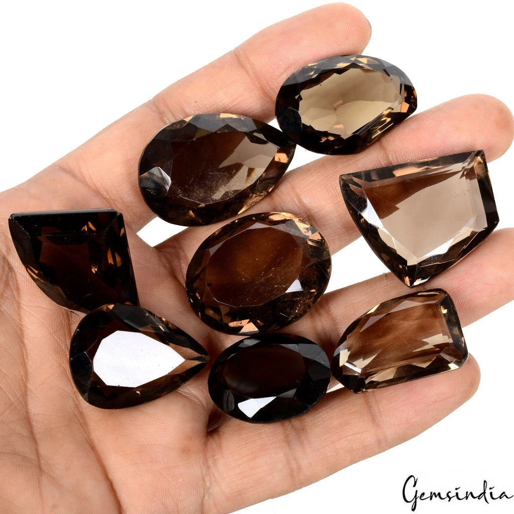 Smoky Quartz Lot, Loose Gemstone, Oval, Pear & Fancy Faceted Cut — 8 Pieces, 25mm to 35mm, 450 Ct, Madagascar