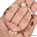 149Ct Natural Untreated Multi Color Tourmaline Pearl Round Beaded Bracelet 7.5''