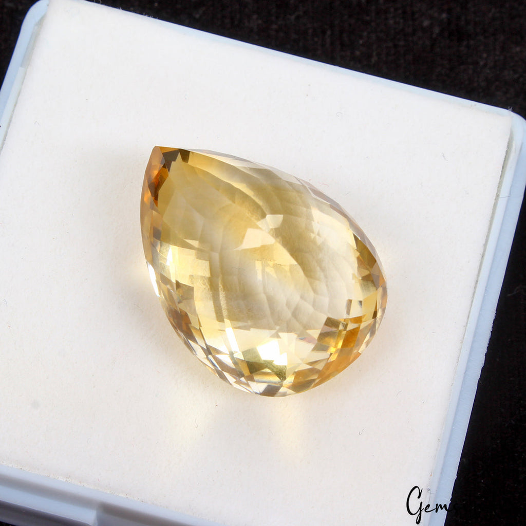 43.60 Ct VVS Natural Citrine AAA Yellow Huge Pear Checker Cut Dazzling Gemstone