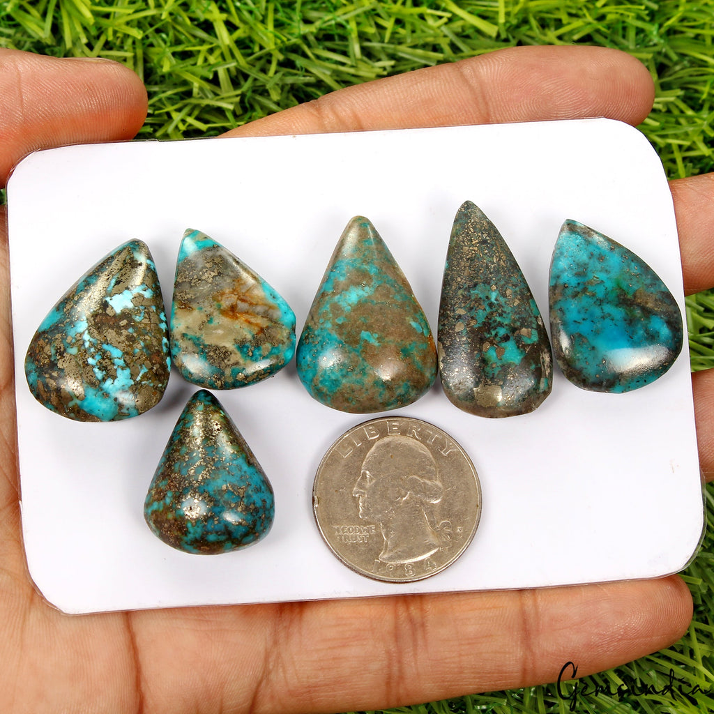 Untreated 206.20 Ct Natural Turquoise Untreated Loose Pear Cabochon Gemstones~6P