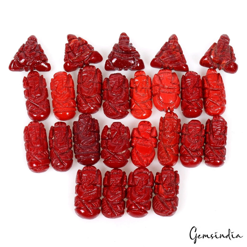 107.50 Ct/20 Pcs Taiwan Coral Hand Carved Ganesha Loose 10mm-15mm Gems For Rings