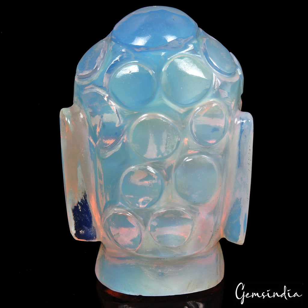 360 Cts Hydro Rainbow Shine Opalite Hand Carved Buddha Head Sculpture For Decor