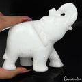 1280 Ct+ Natural White Marble Carved Trunk Up Elephant Hand made Sculpture ~3"