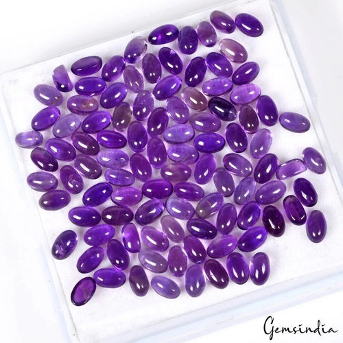 Amethyst Lot, Cabochon, Oval Cabochon, Untreated — 99 Pieces, 4mm to 5mm, 30.40 Ct, Brazil