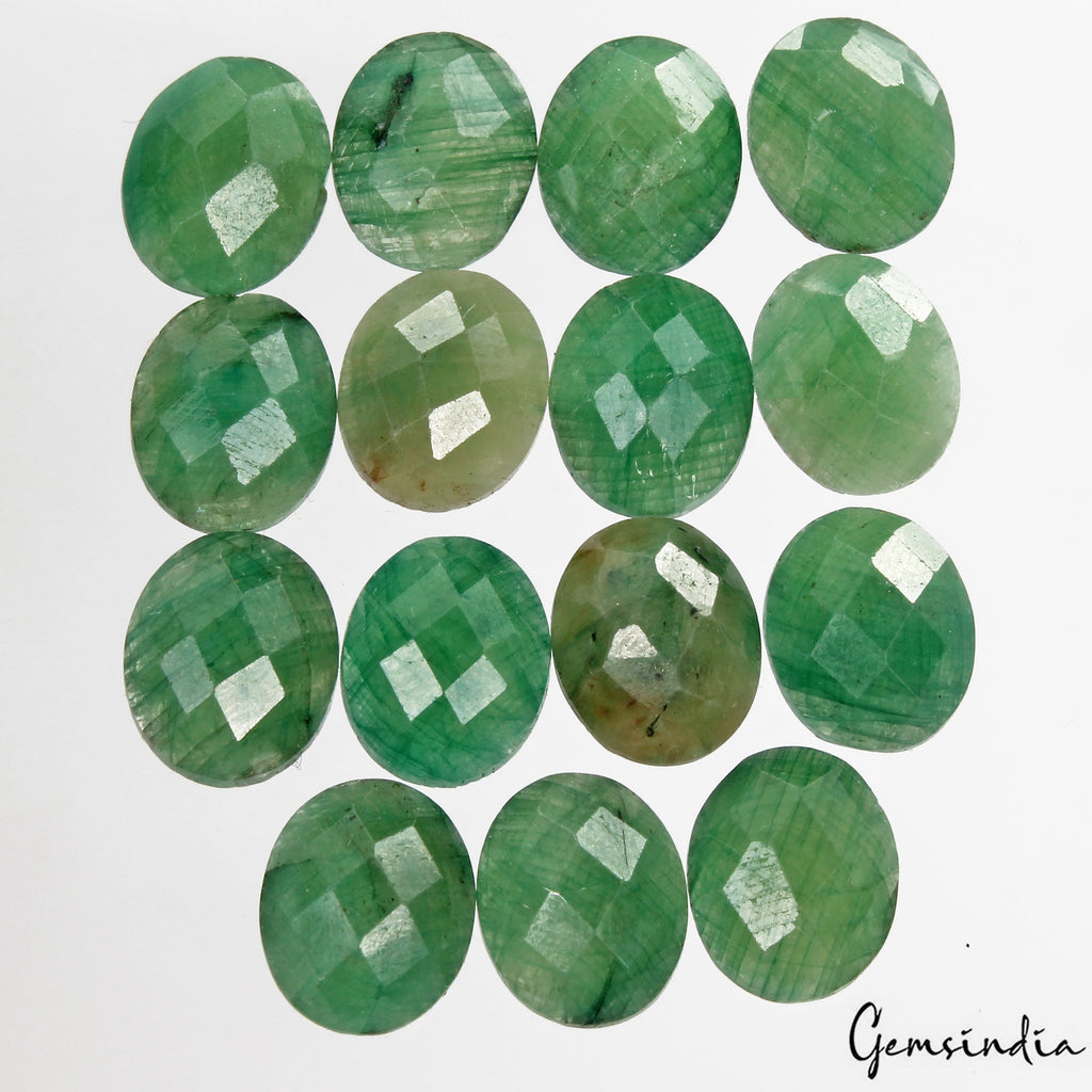 Certified 81 Ct/15 Pcs Natural Green Emerald Oval Checker Cut Calibrated Gem Lot
