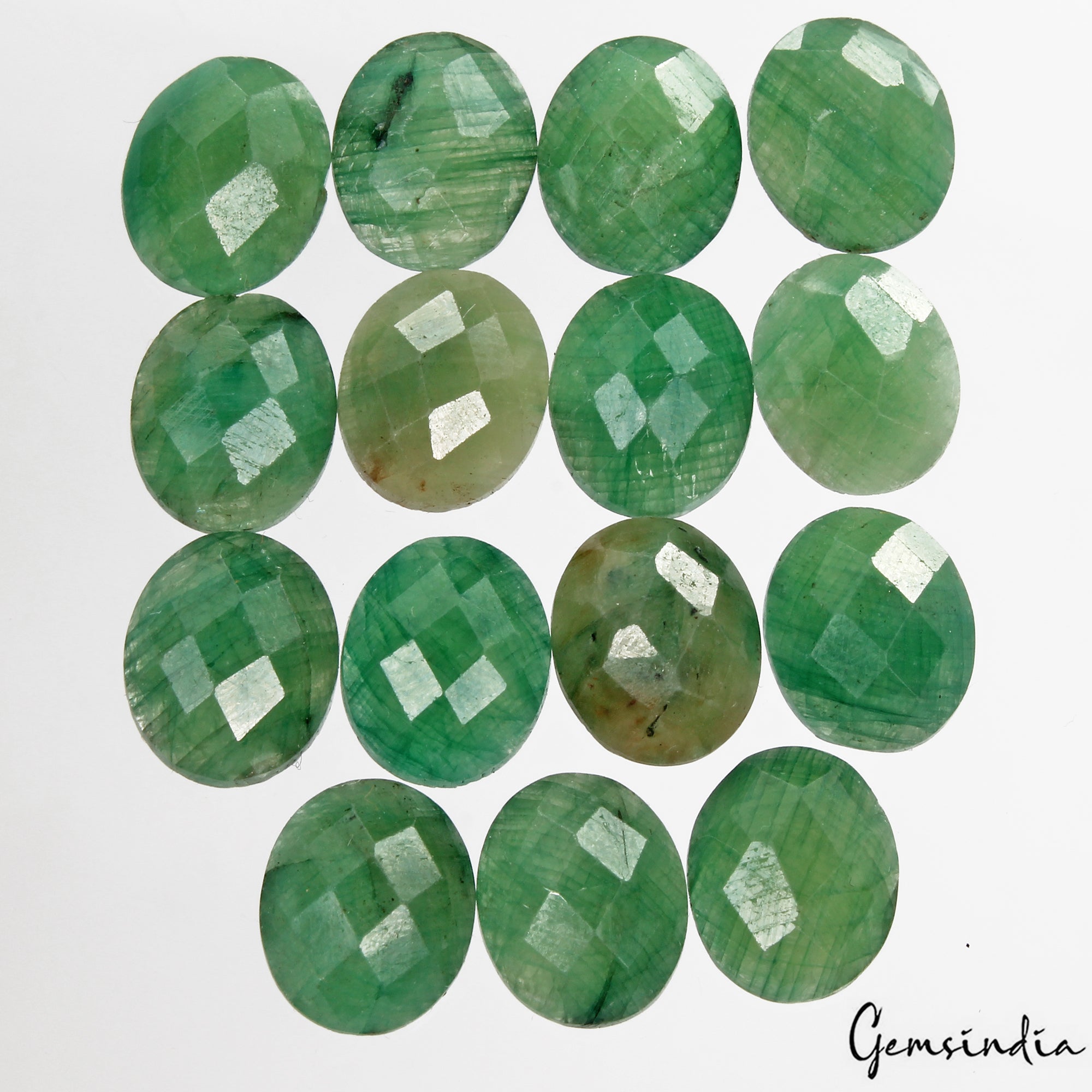 Certified 81 Ct/15 Pcs Natural Green Emerald Oval Checker Cut Calibrated Gem Lot