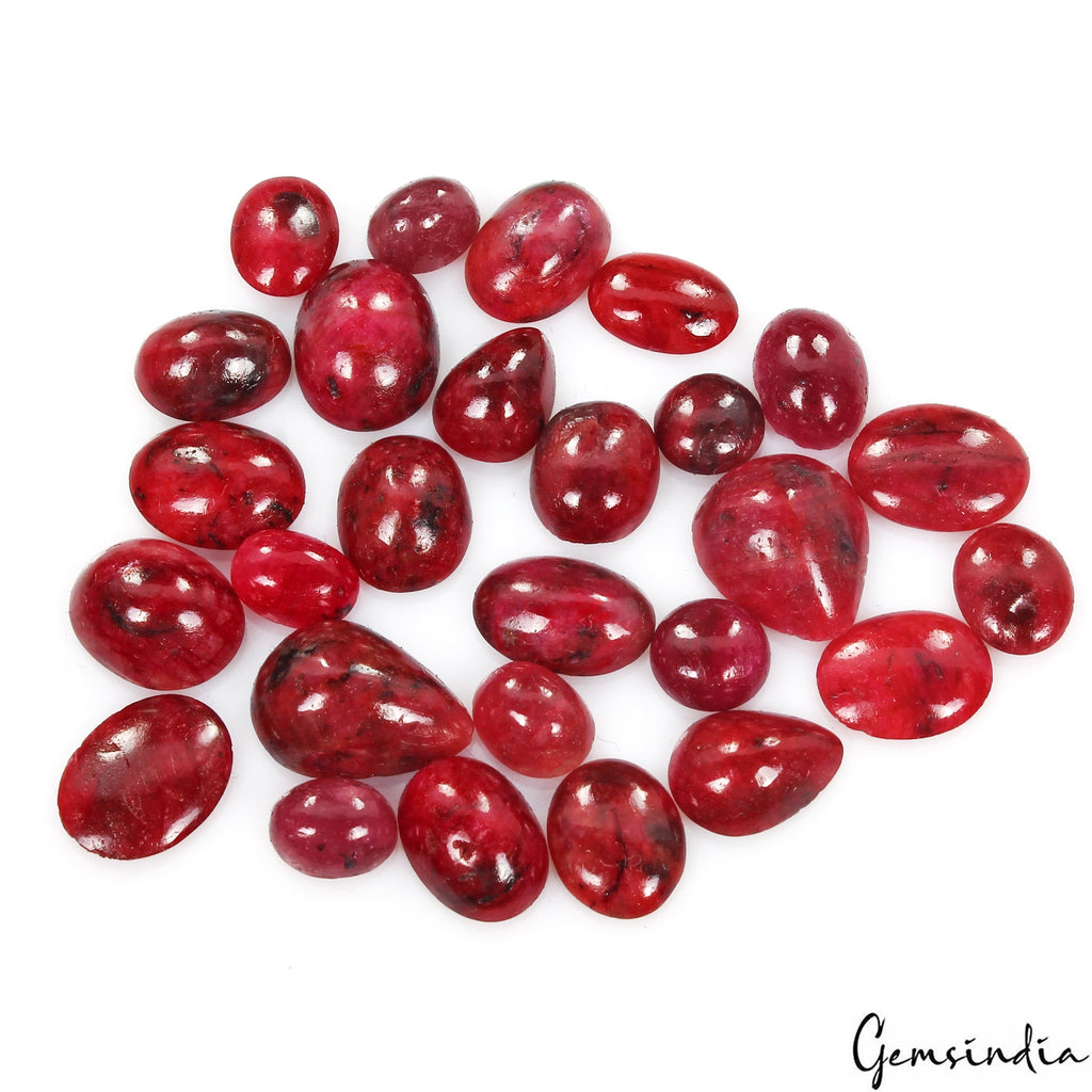 100 Ct Natural Blood Red Ruby Mix Shape Loose Cabochon 7-14mm Certified Gemstone