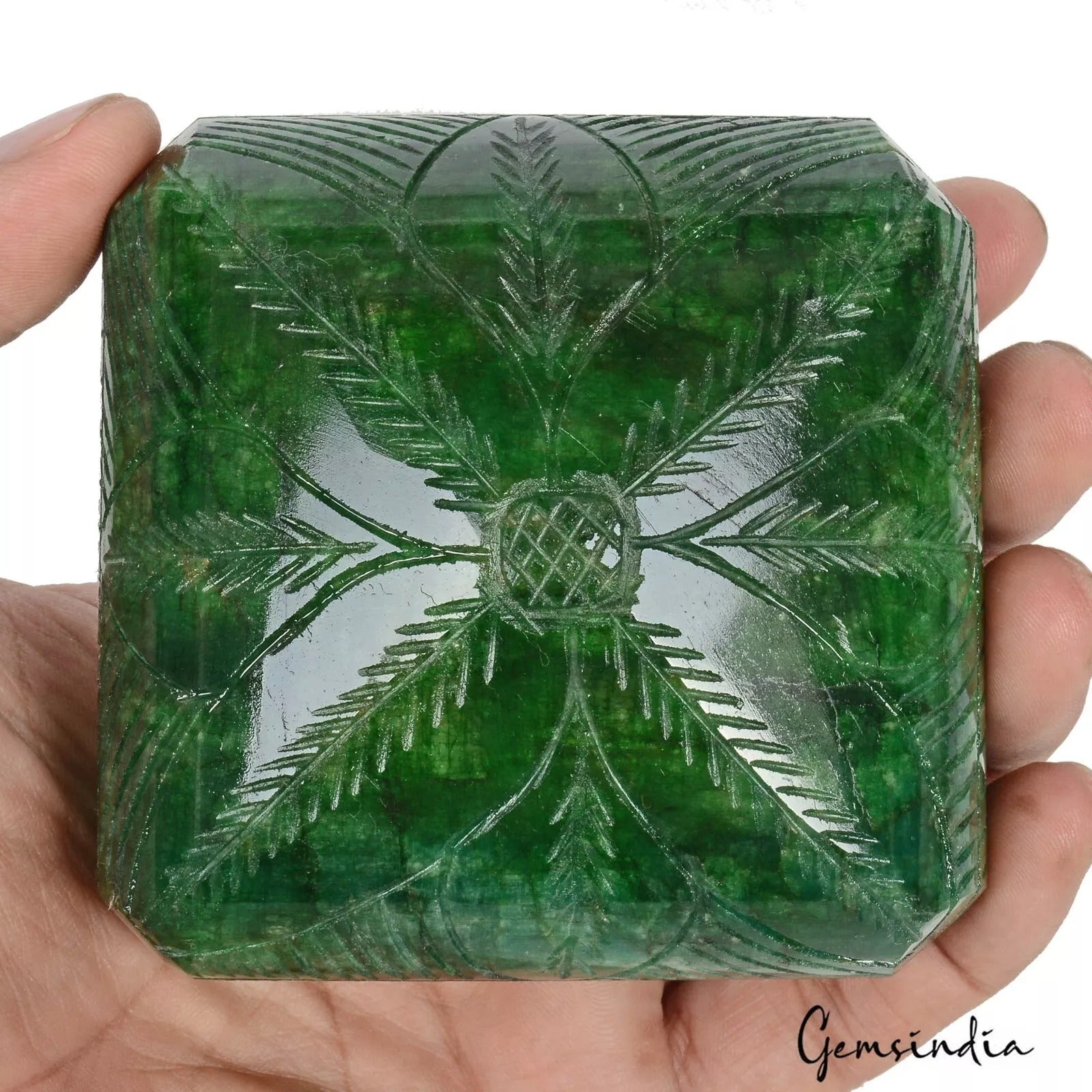 3050 Cts Natural Green Emerald Octagon Hand made Earth Mined Carving Gemstone