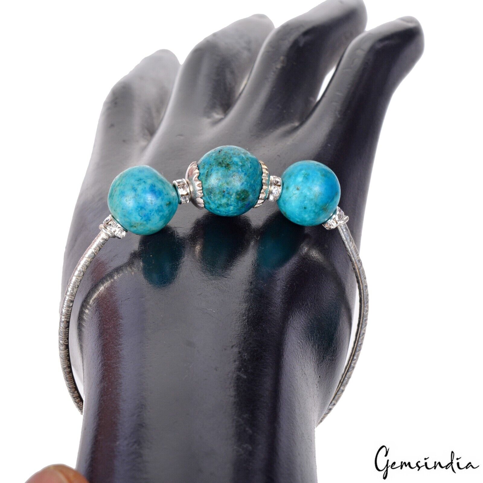 Turquoise Bracelet, Color Enhanced, Silver — 13mm to 14mm, 95.20 Ct (19.03 g)