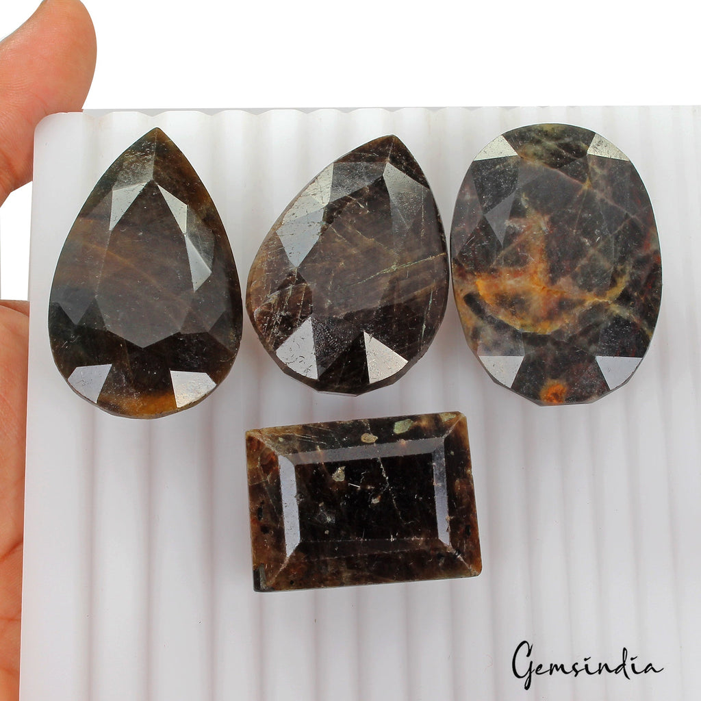 1020 Cts/4 Pcs Natural Untreated Black Sapphire Mix Faceted Loose Wholesale Gems