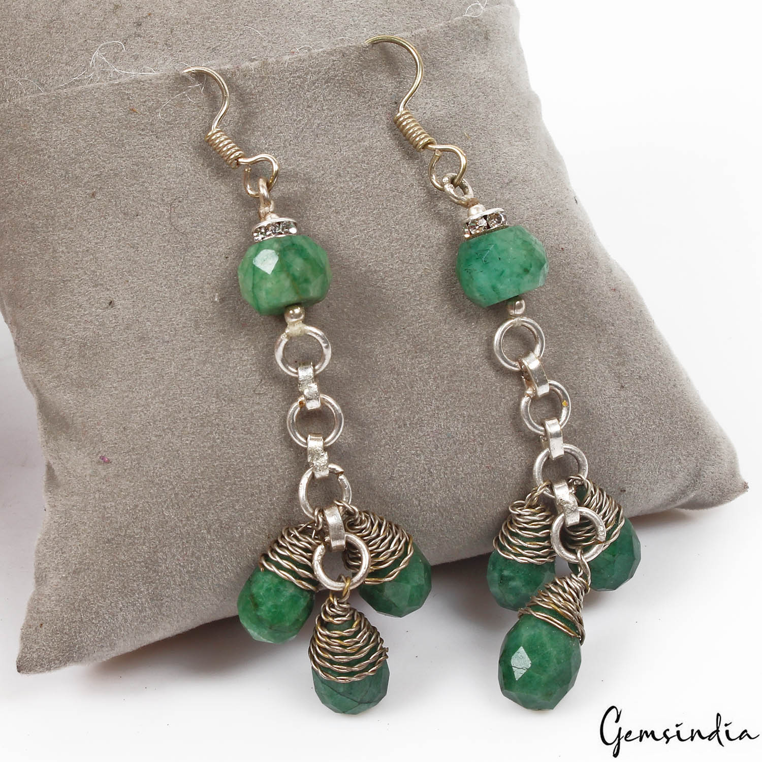 67.70 Ct Natural Green Emerald Pear Beaded Drop/Dangler Earring 3"Christmas Sale