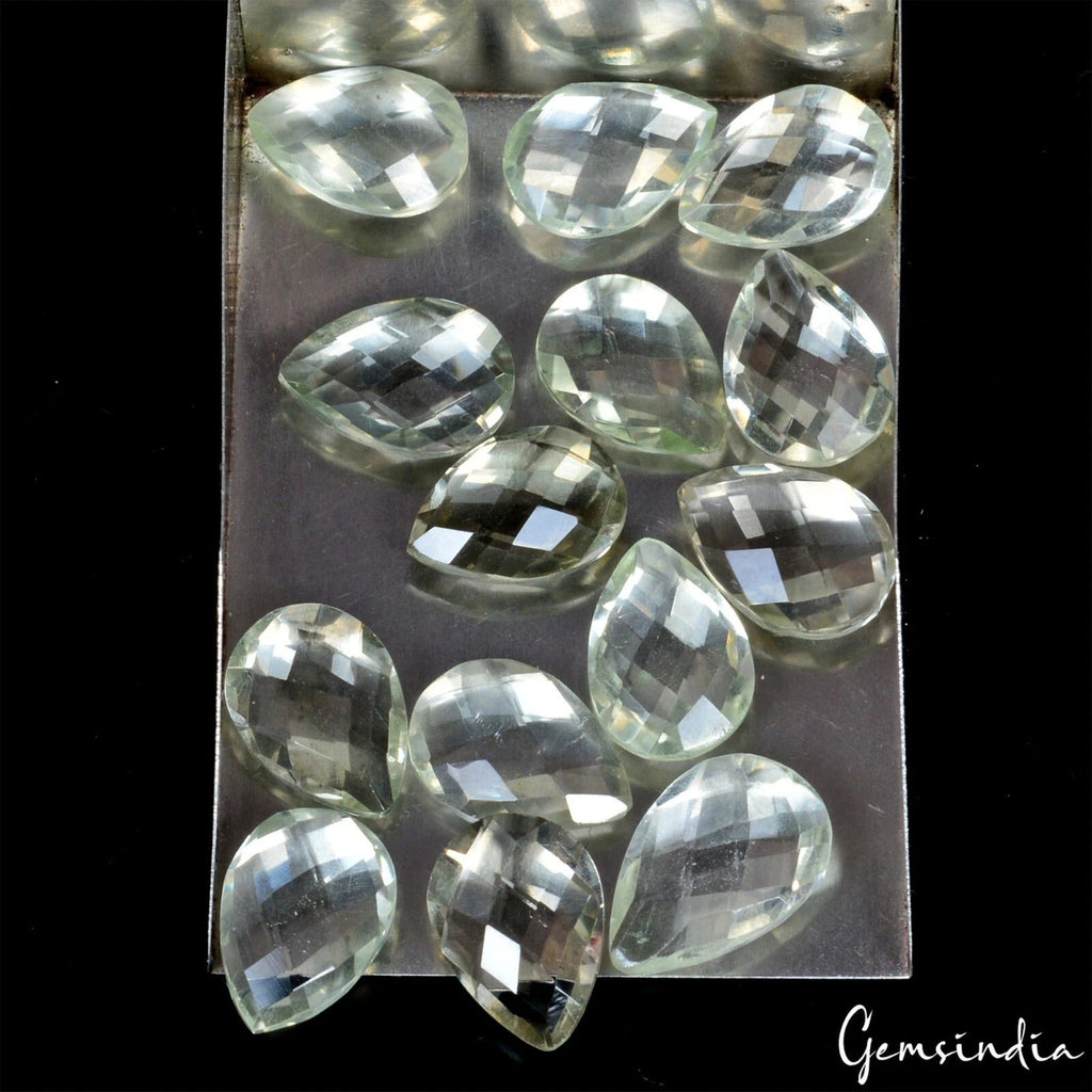 64.70 Ct/14 Pcs Natural Untreated Green Amethyst Pear Checker Cut Loose Gems Lot