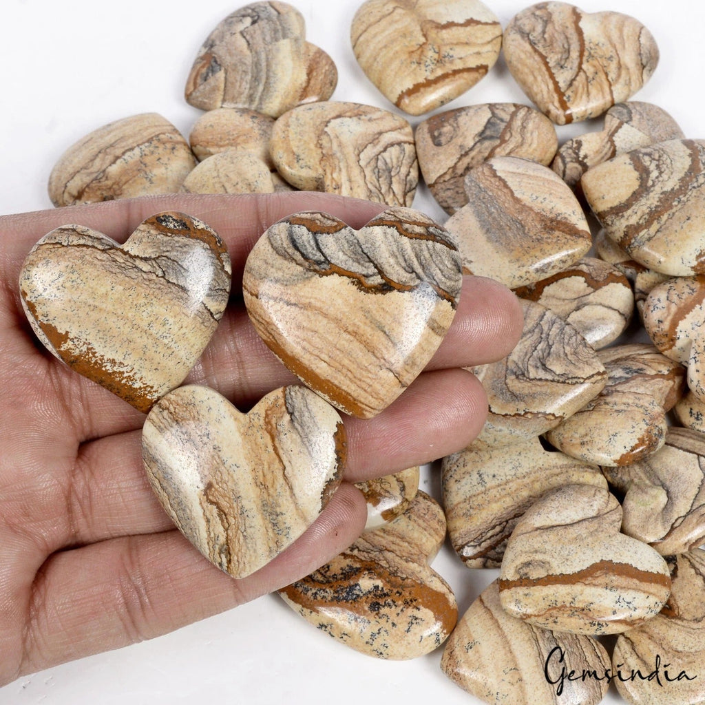 2500 Ct Natural Picture Jasper Handmade Cabochon Puffed Heart Loose Gems 37 Pcs