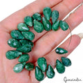 Natural Green Emerald Teardrop Checker Cut Loose Side Drilled Beads Lot 24 Pcs