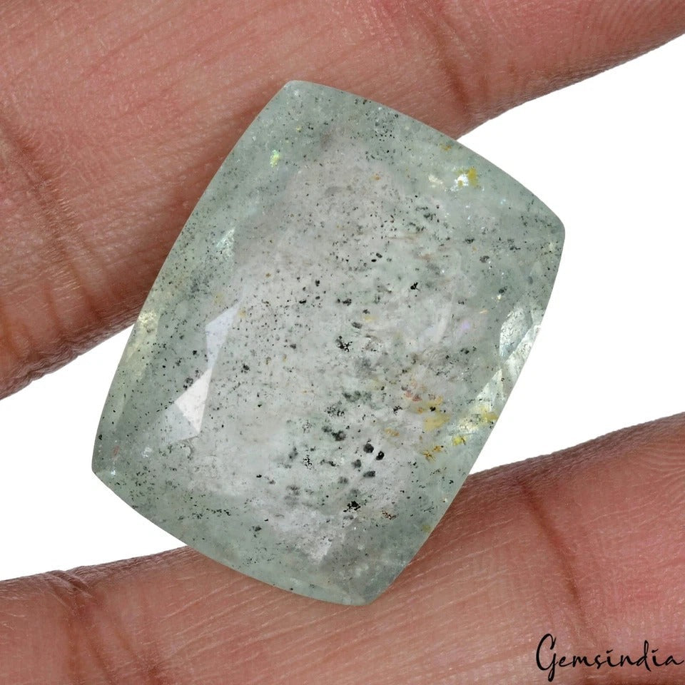 31.30 Ct Natural Untreated Green Aquamarine Cushion Cut Loose Brazilian Gemstone
