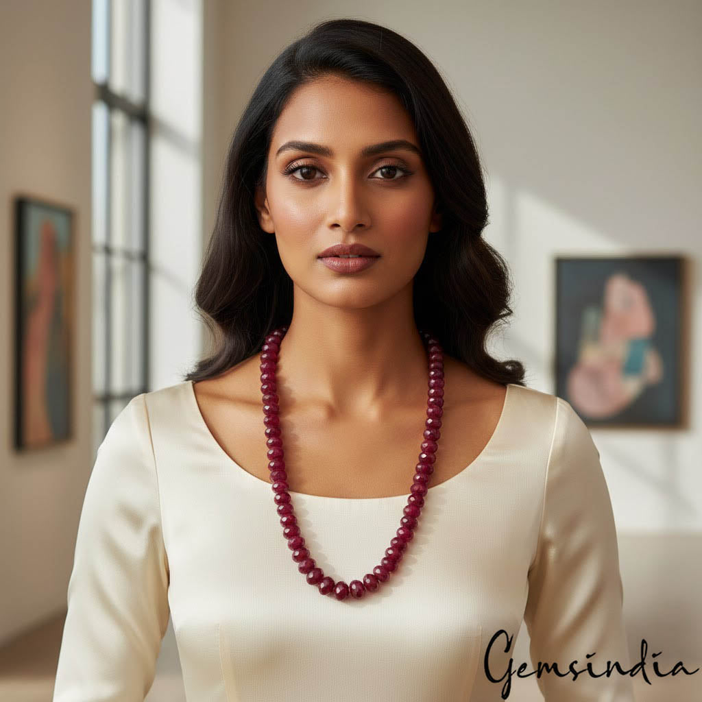 700 Ct Natural Maroon Red Quartz Round Beaded Single Strand Adjustable Necklace