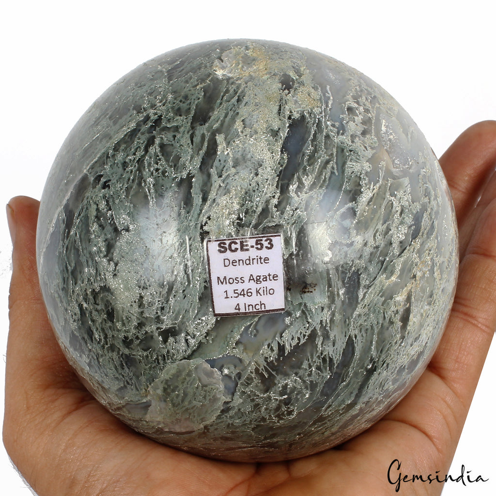 Moss Agate Sphere, Untreated — 4 Inch, 1.546 Kg (7730 Ct)