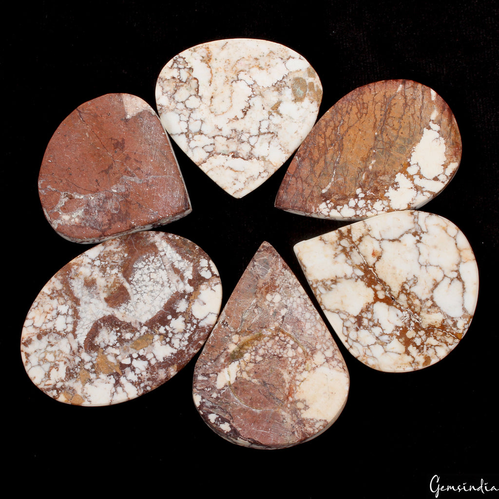 670 Ct Natural Untreated White Turquoise Mix Cabochon Loose Gemstone Lot 6 Pcs