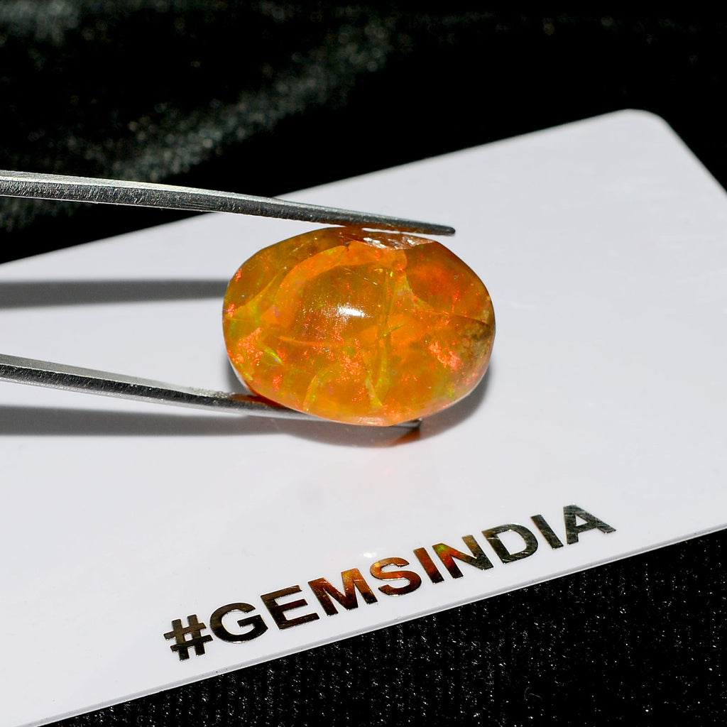 Oval Cab Natural AAA Hot Rainbow Orange Fire Opal 24.10 Ct Certified Gemstone