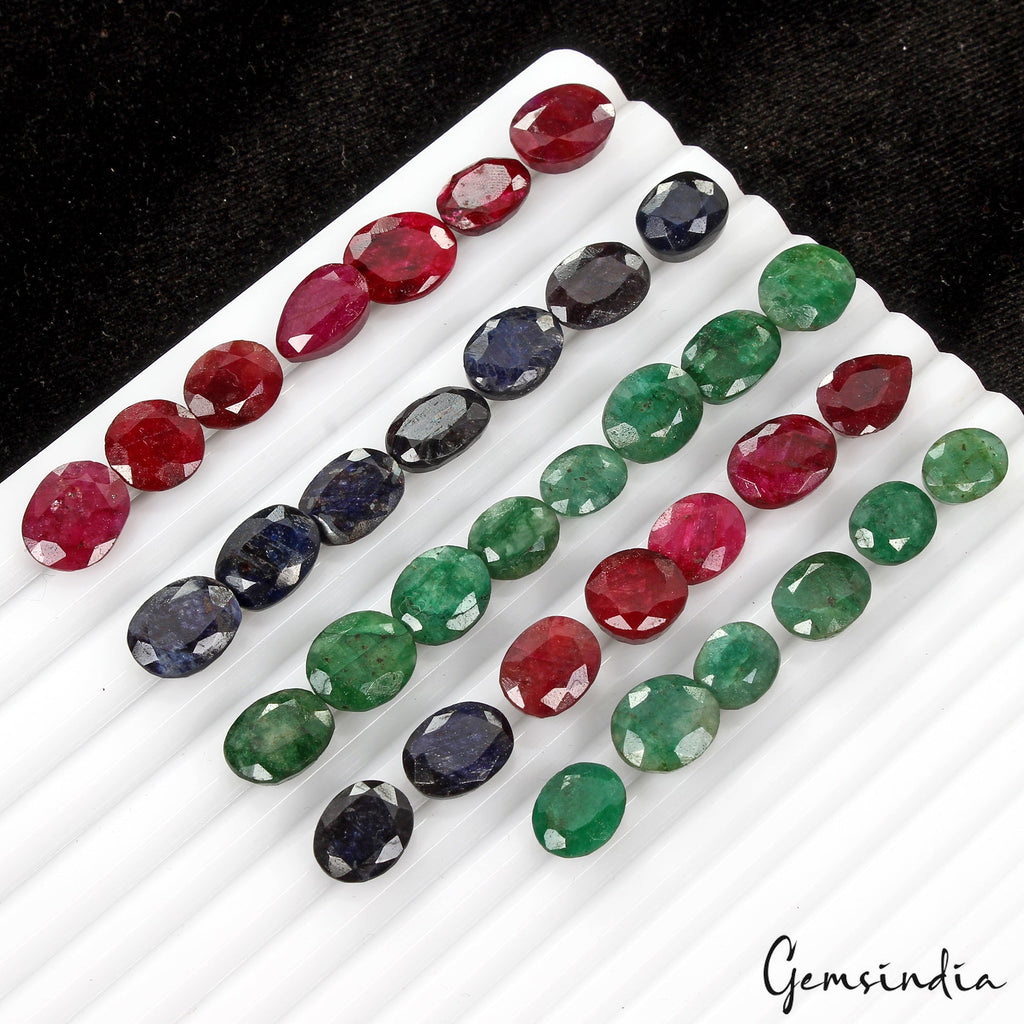 198.20Ct/35 Pcs Natural Red Ruby Green Emerald Blue Sapphire Mix Cut Loose Gems