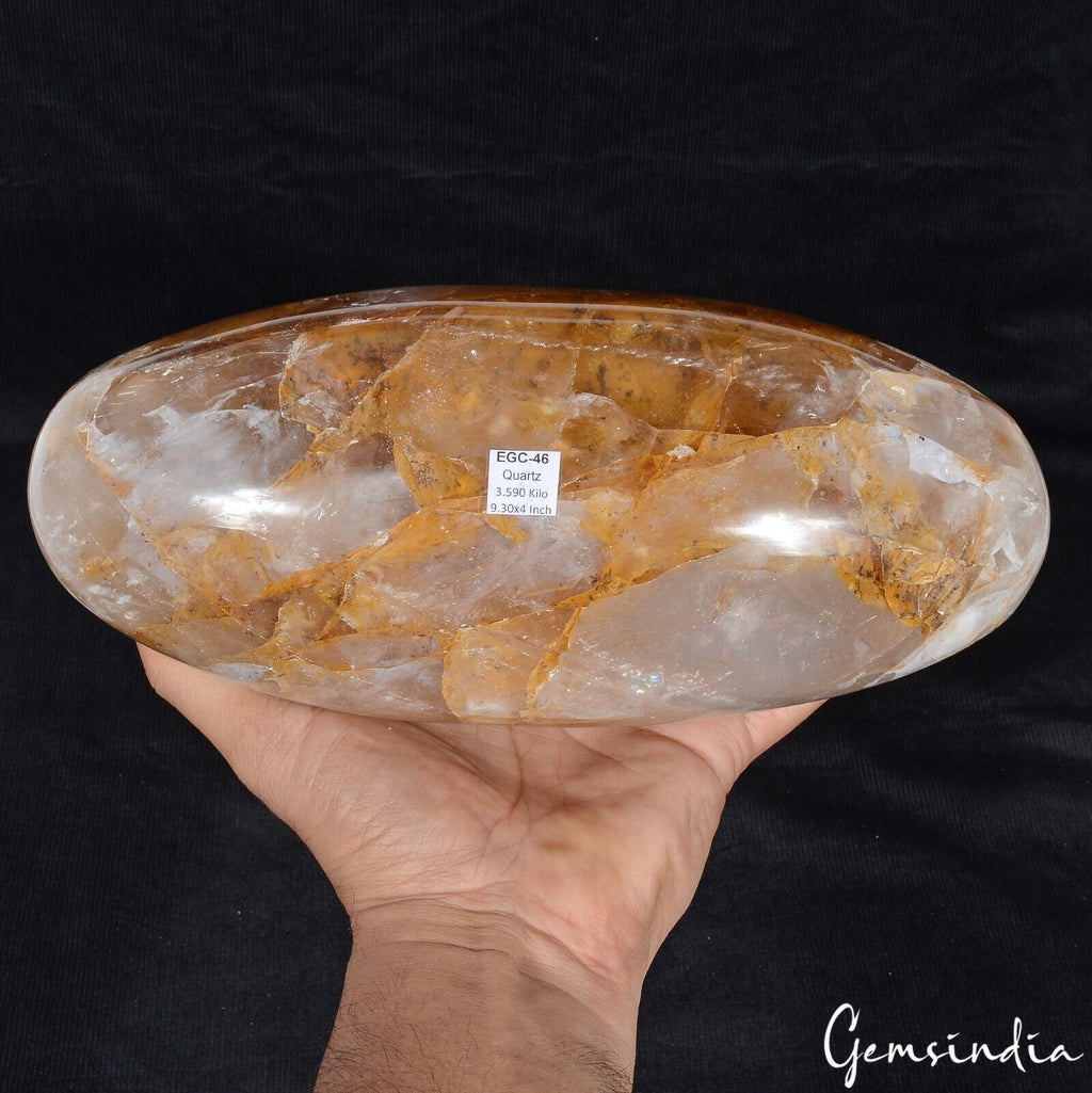 9.3" Golden White Quartz Healing Chakra Charged Metaphysical Oval Lingam 3.5 Kg