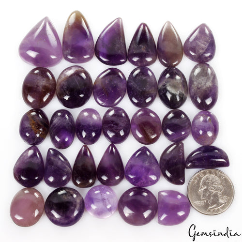 Amethyst Lot, Cabochon, Untreated, Purple — 31 Pieces, 17mm to 30mm, 580 Ct, Uruguay