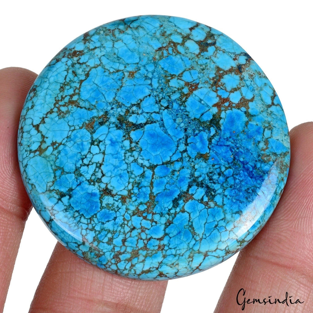 Natural Blue Turquoise Round Cab Loose Gemstone 110.50 Cts For Making Pendant