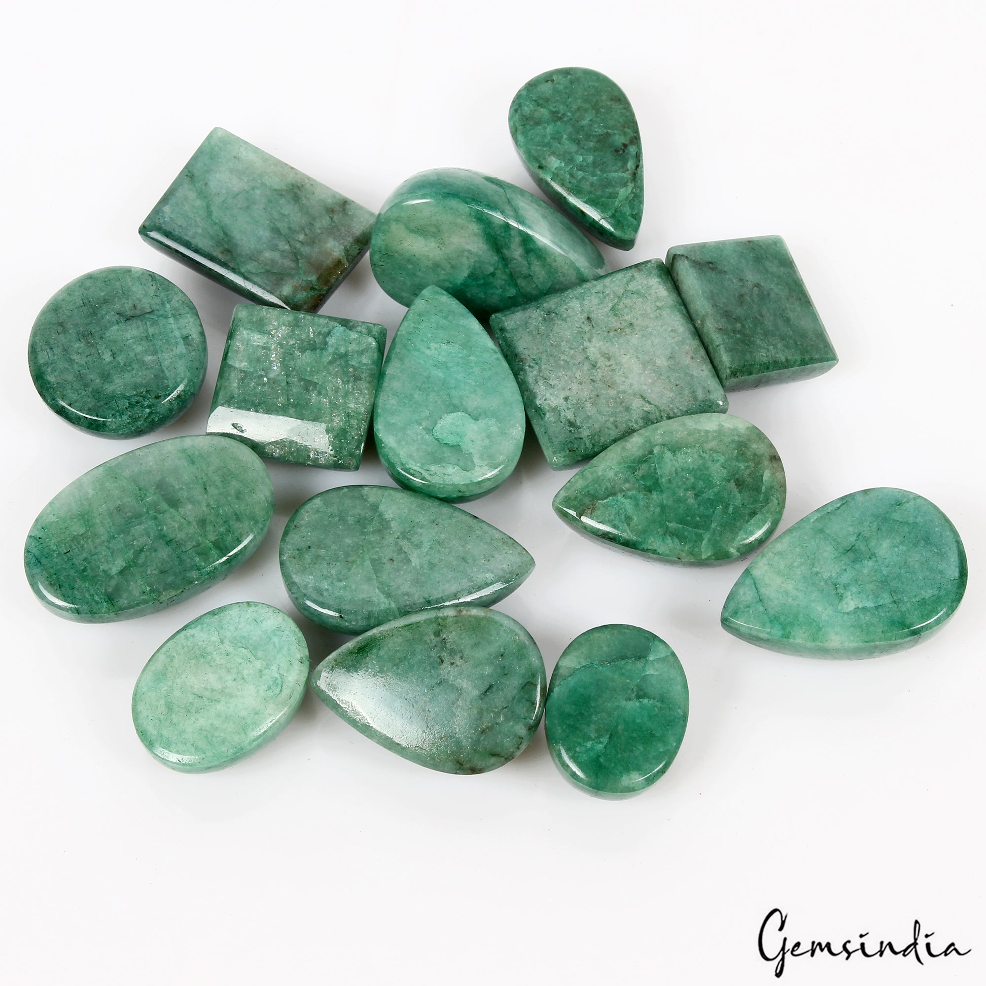 900 Cts/15 Pcs Natural Brazilian Green Emerald Mix Cab 21mm-35mm Loose Gemstones