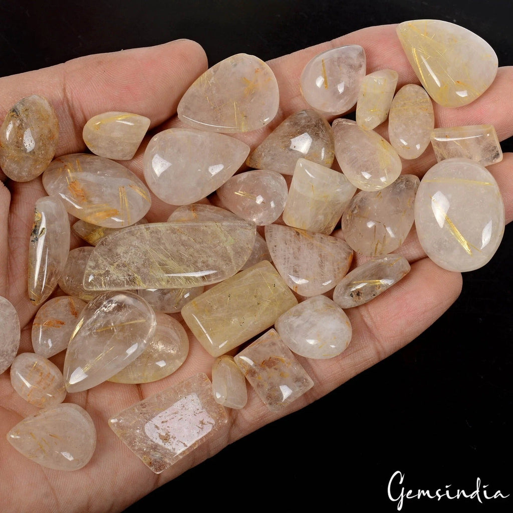 570 Ct Natural Untreated Rutile Quartz Mix Cabochon Wholesale Loose Gemstone Lot