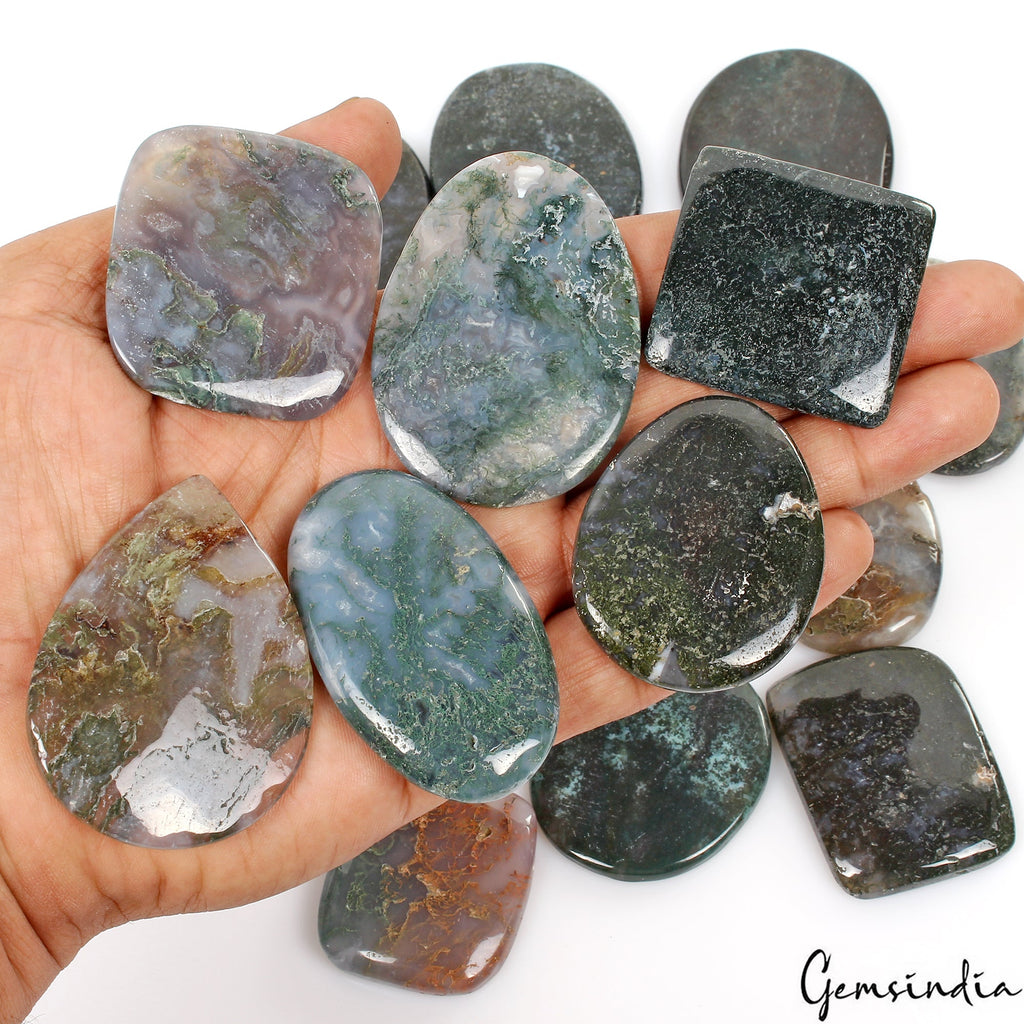1600 Ct Natural Moss Agate Green/White Untreated Mix Cabochon 39-57mm Gemstones