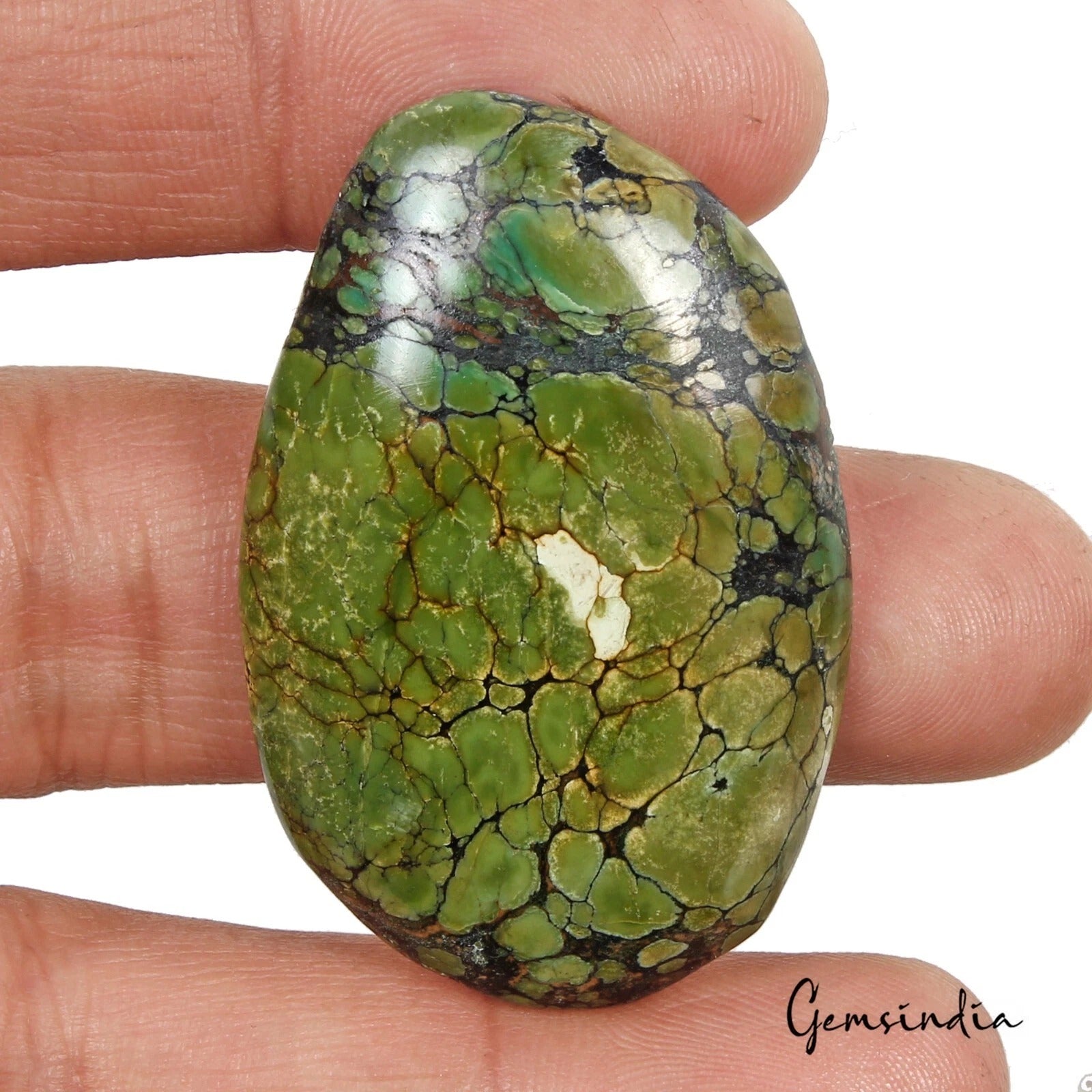 Natural Green Black Spiderweb Oval Cab Arizona Turquoise 56.90 Ct Loose Gemstone