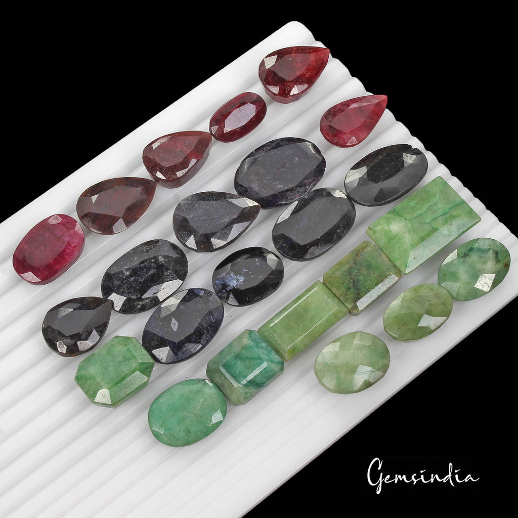 790 Ct/23 Pcs Natural Multi Color Emerald Ruby Sapphire Mixed Cut Loose Gems Lot