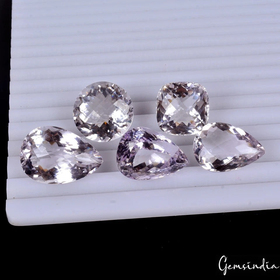 181 Cts/5 Pcs Natural Untreated Lavender Amethyst Mix Checker Cut Loose Gems Lot