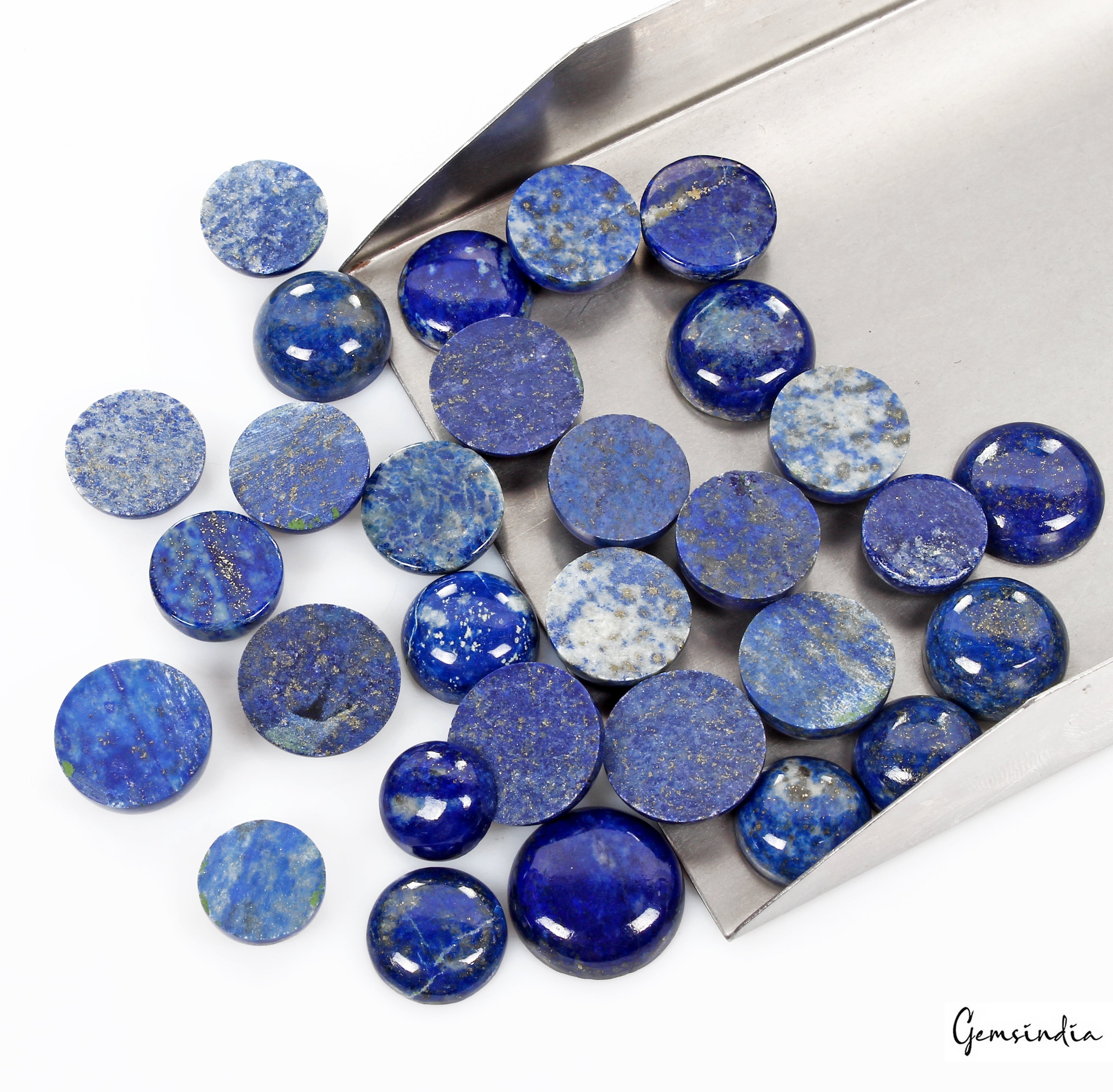 30 Pcs Natural Lapis Lazuli 12-18mm Round Loose Cabochon Gemstones Lot~370 Cts