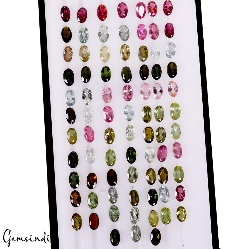 80 Pcs Natural Tourmaline 5x3mm Oval Cut Loose Untreated Loose Gemstones~18.60Ct