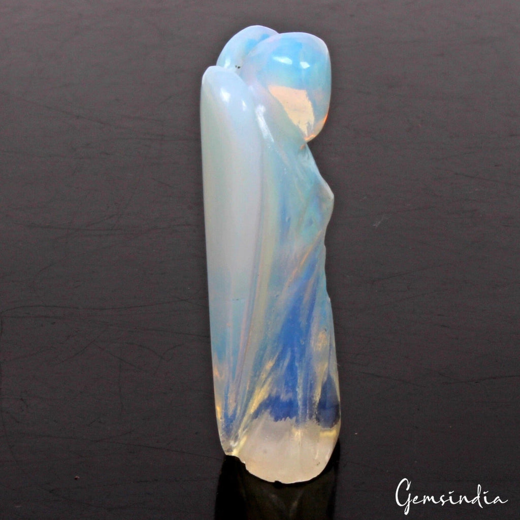 110 Cts Hydro Lab-Created Blue Shine Opal Carved Mini Angel Packet Statue 2”