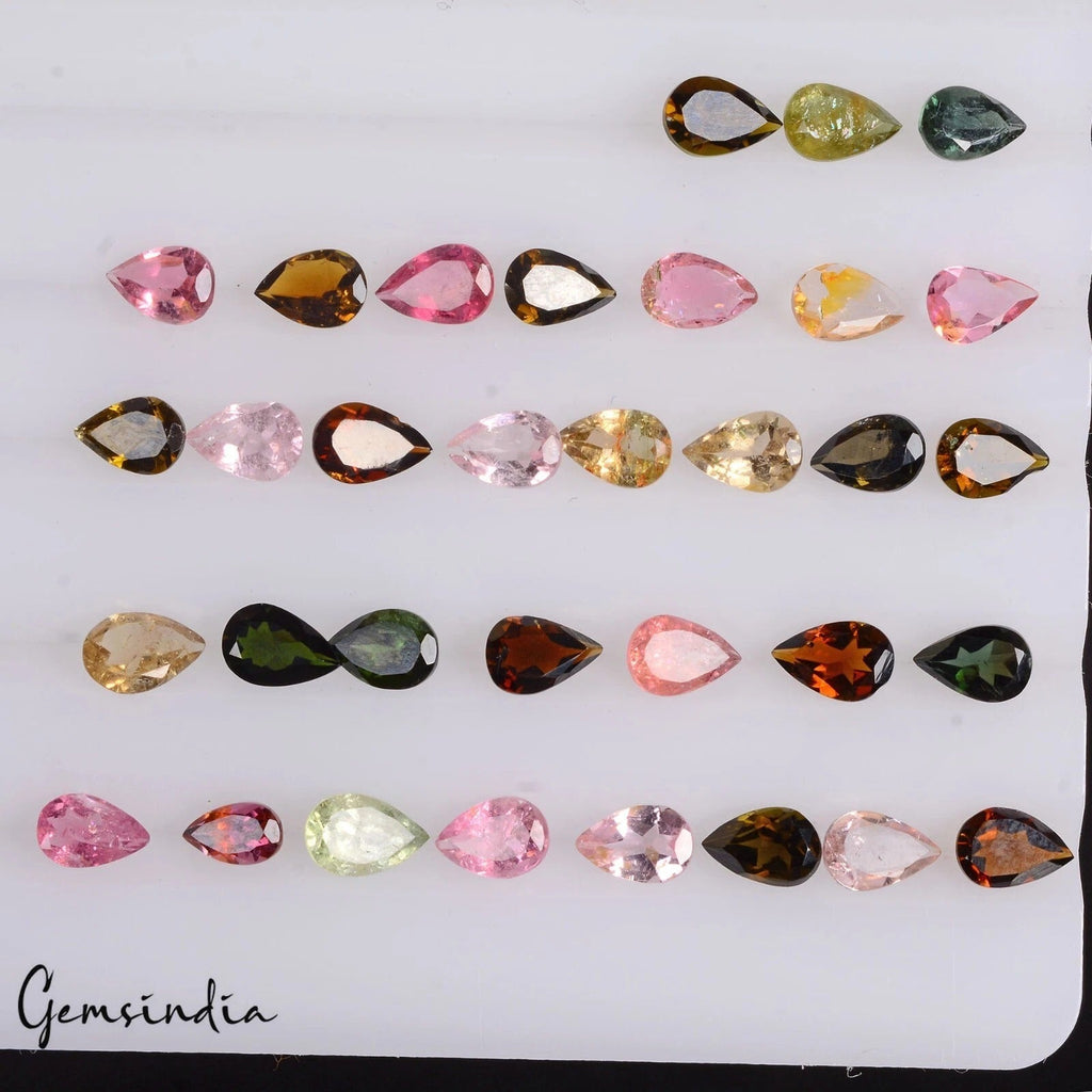 11.20 Cts/33 Pcs Natural Multi Color Tourmaline Pear Cut Loose Gems for Jewelry
