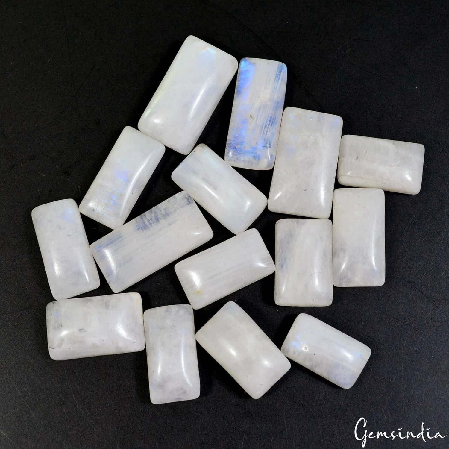 Share 138.10 Cts/15 Pcs Natural Untreated Moonstone Rectangular Cab Gems For Jew