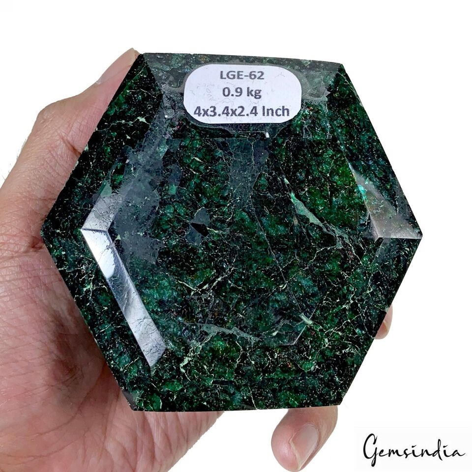 0.9 Kilo Natural Dark Green Emerald Earth-Mined Hexagon Cut Brazilian Gemstone