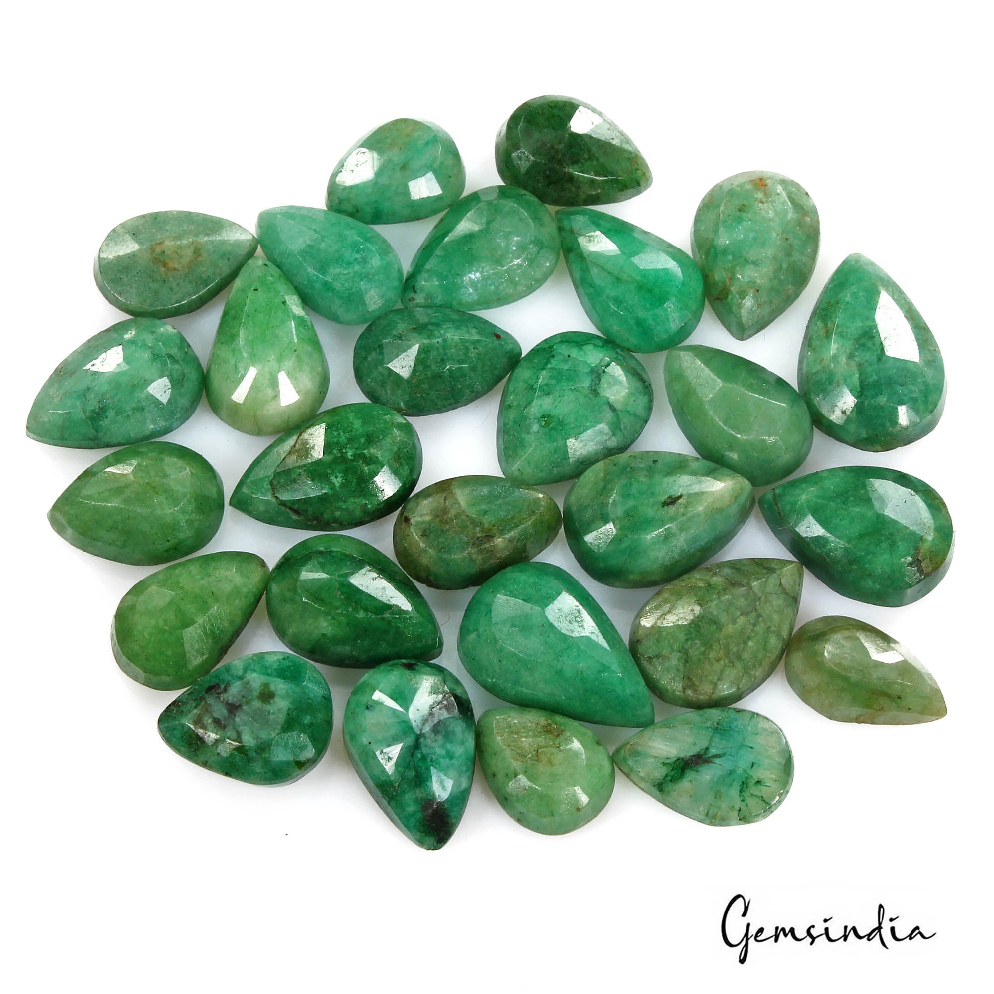 100 Cts/27 Pcs Natural Brazilian Green Emerald Pear Faceted Cut Gems For Jewelry