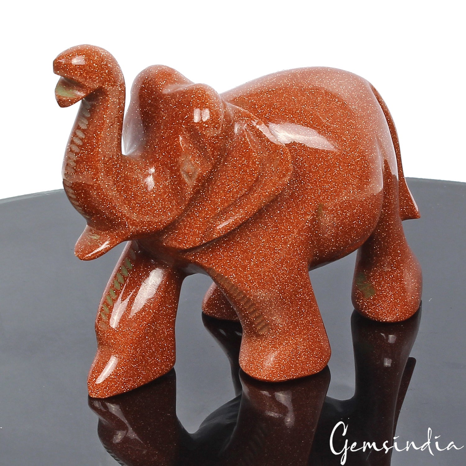 Handmade Natural Glittering Sunstone Elephant Statue 720 Ct Sculpture ~3" Tall