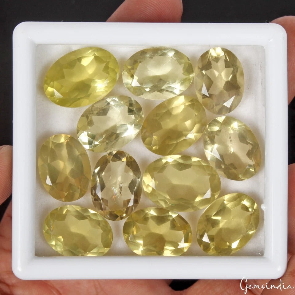 12 Pcs Natural Untreated Lemon Quartz Citrine Oval Cut 15mm-18mm Ring Size Gems