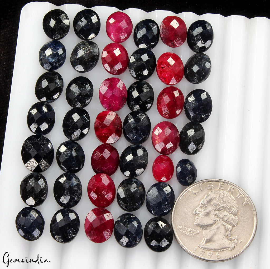 138.70 Ct/40 Pcs Natural Ruby & Sapphire Oval Cut Loose Gems For Jewelry 7-10mm